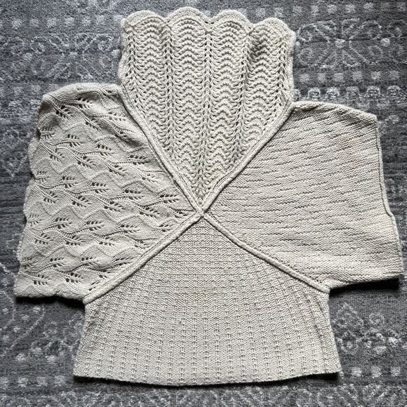 Sleeping on Snow Short Sleeve Pullover Sweater M / L Cowl Neck Wool Blend Beige - Picture 1 of 9